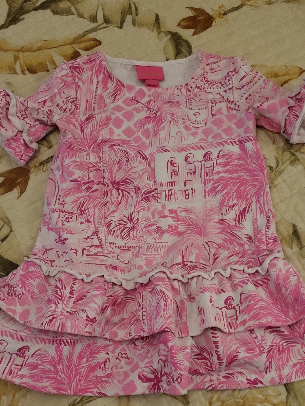 Lilly Pulitzer Pink and White Palm Print Ruffle Dress - Kids